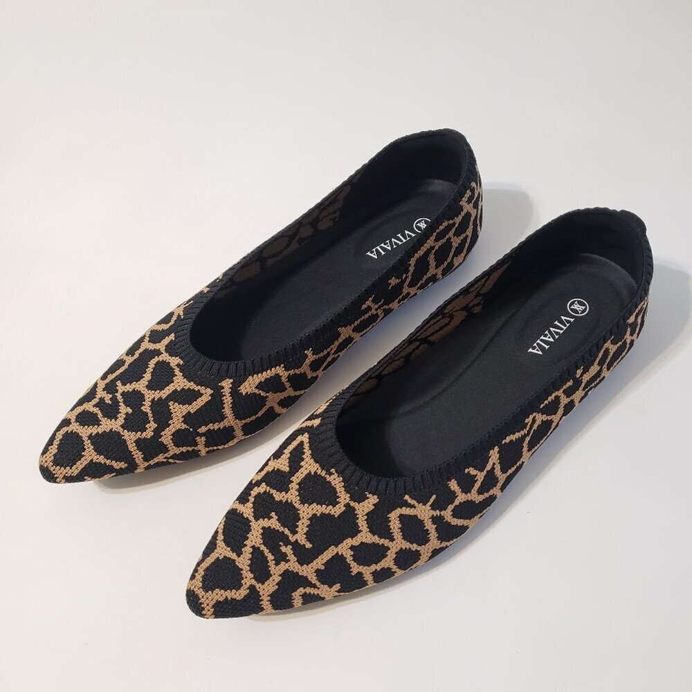VIVAIA Giraffe Animal Print Nutmeg Color Pointed- Toe Aria 5° Ballet Flats 40.5